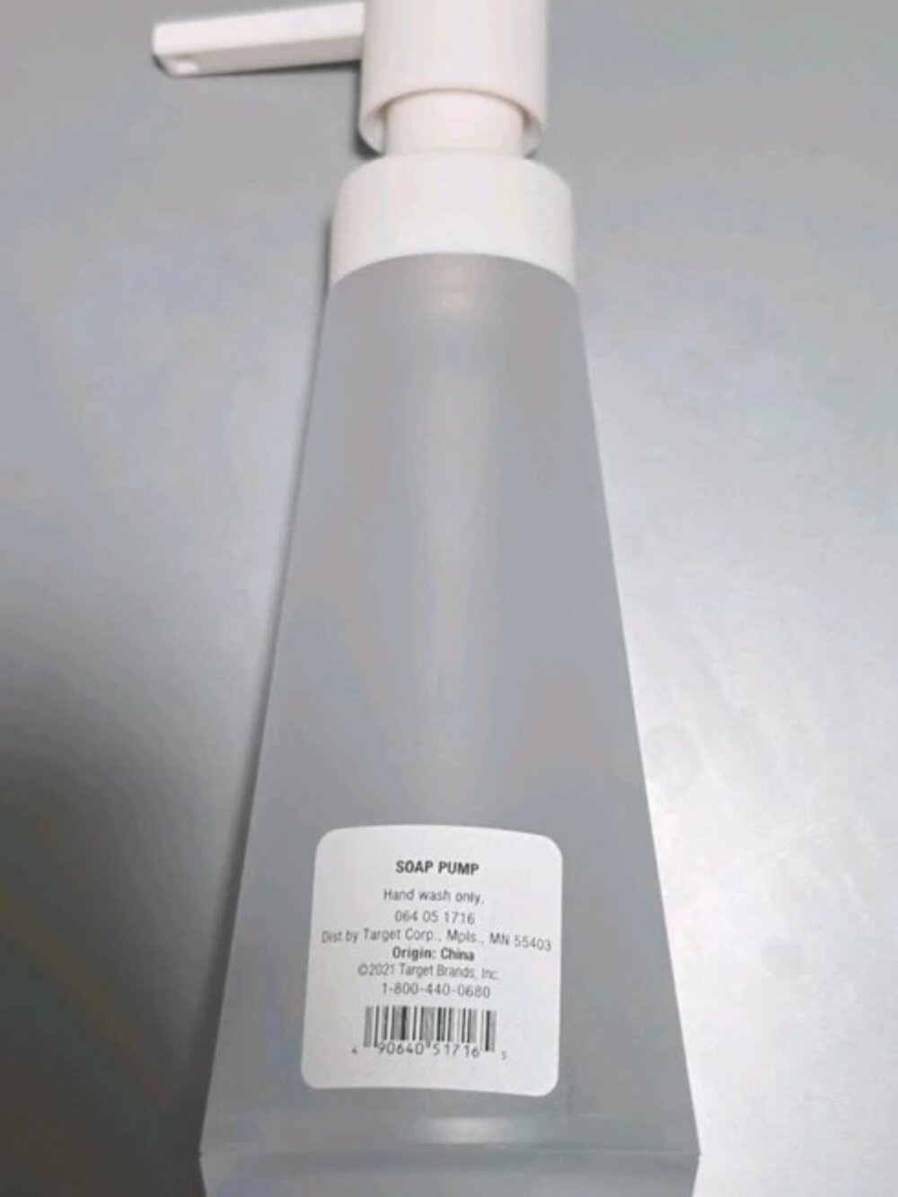 Target Brands Refillable Frosted White Plastic Soap Pump Dispenser, Freestanding